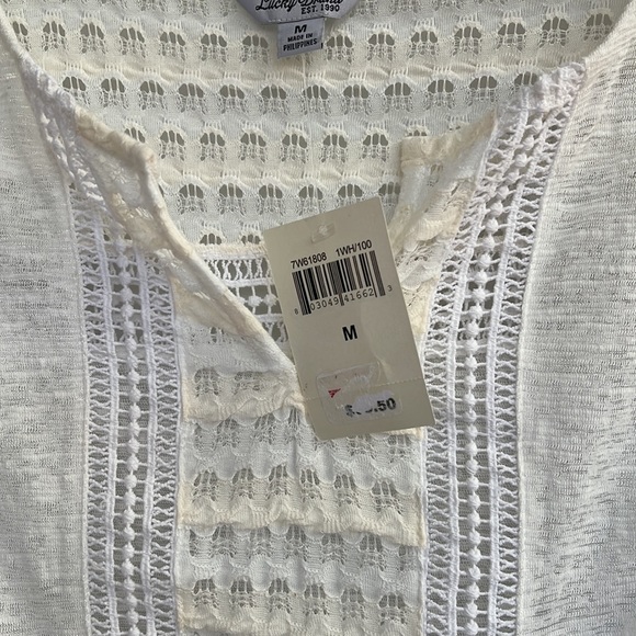 Lucky Brand White Peasant blouse. Size M. Tie waist. Open Embroidery - Picture 2 of 13